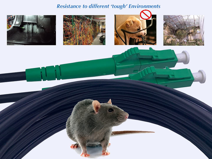 Elfcam® - 50m Gepanzerte Glasfaserkabel LC/APC auf LC/APC Stecker, Simple Singlemode 9/125μm OS2 Pat