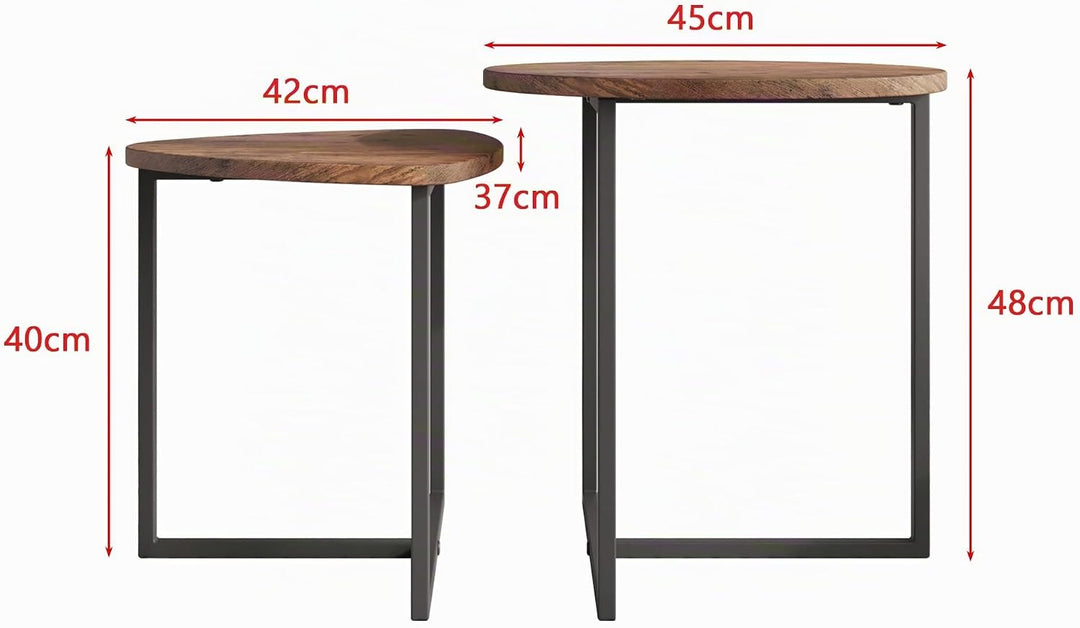 HOJINLINERO Couchtisch Rund 2 er Set,Beistelltisch Set,Sofatisch,Kaffeetisch,Metall Untergestell und