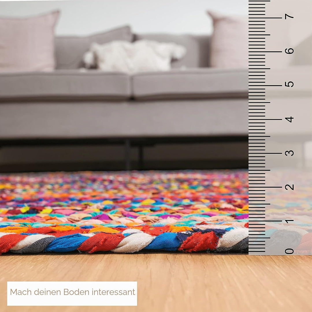 RAJRANG BRINGING RAJASTHAN TO YOU Chindi Rag Rug - 91x152 cm 100% Baumwolle Multi Color Handwoven Ge