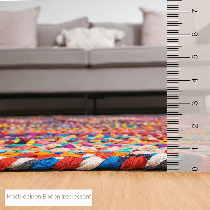 RAJRANG BRINGING RAJASTHAN TO YOU Chindi Rag Rug - 91x152 cm 100% Baumwolle Multi Color Handwoven Ge