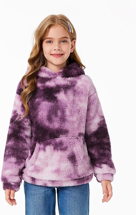 Haloumoning Kapuzenpullover Kinder Teddy Fleece Hoodie Tie Dye Warm Sherpa Sweatershirt Mädchen Jung