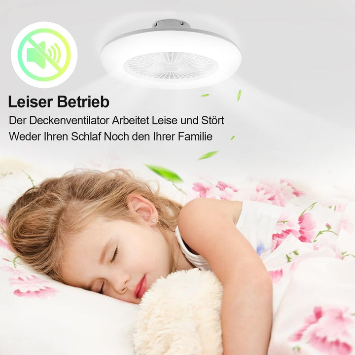 Deckenventilator mit Beleuchtung 80W, 55CM LED Dimmbar Ventilatorlicht mit Fernbedienung und APP, 6