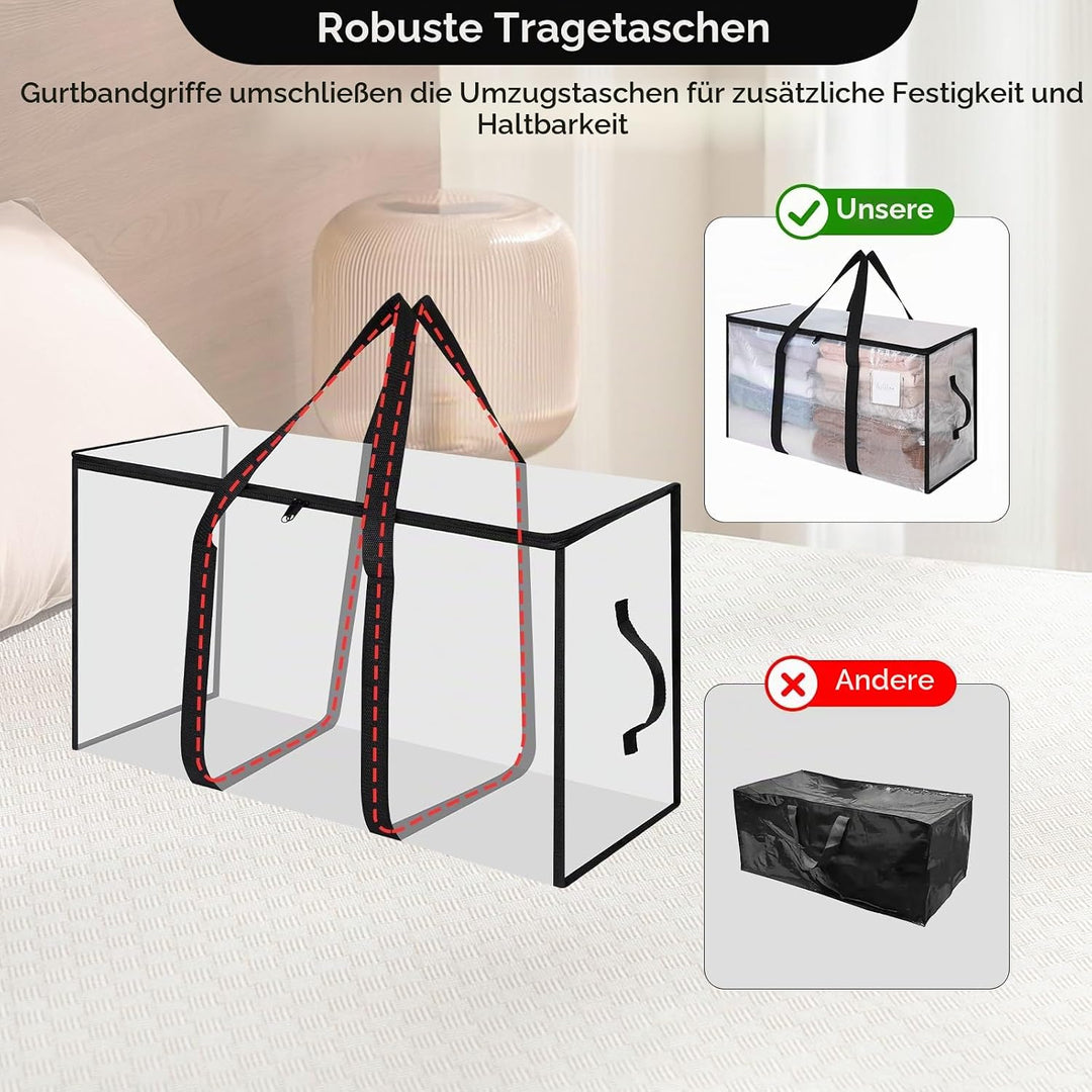 Cozary Aufbewahrungstasche mit Deckel 4 Stück 94L Grosse, Transparente Umzugskartons Gross mit Reiss