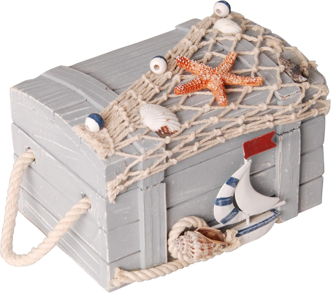 Seemannstruhe aus Holz - im maritimen Look (14,8x10x9cm Holz)
