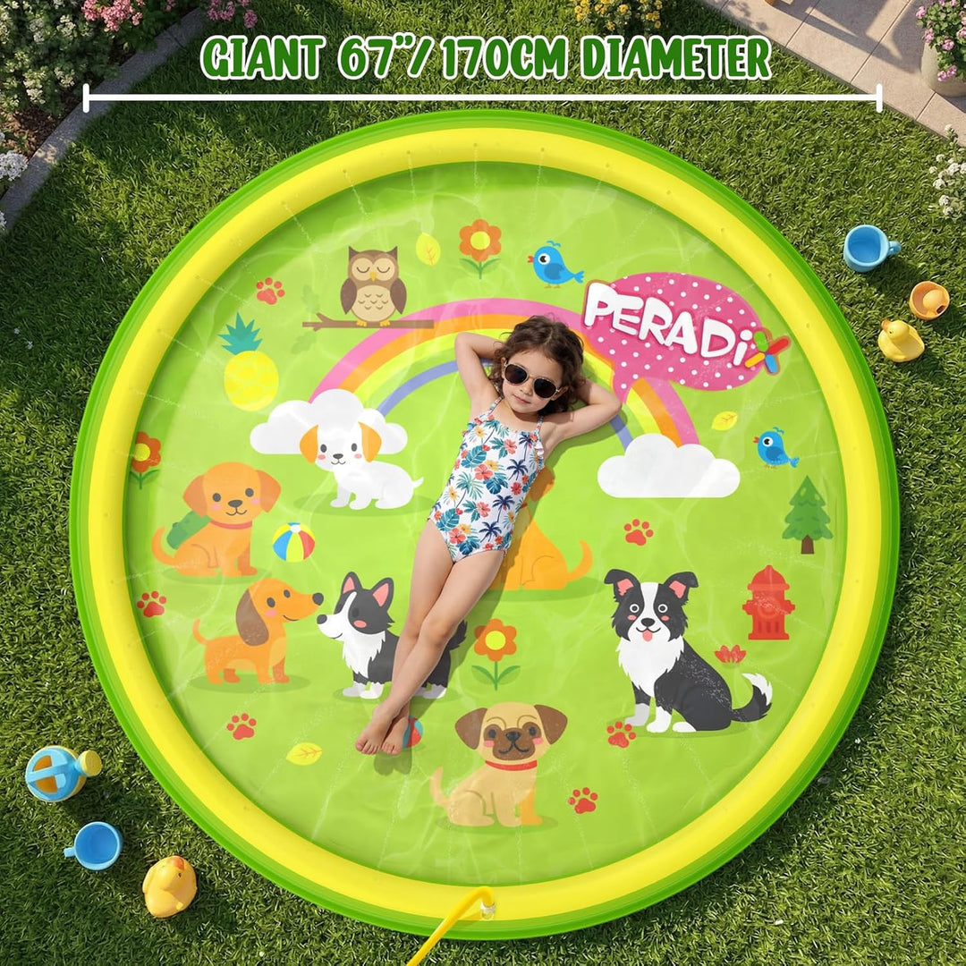 Peradix Splash Pad,Sprinkler Wasser-Spielmatte Anti-Rutsch Splash Play Matte Sommer Outdoor Garten K