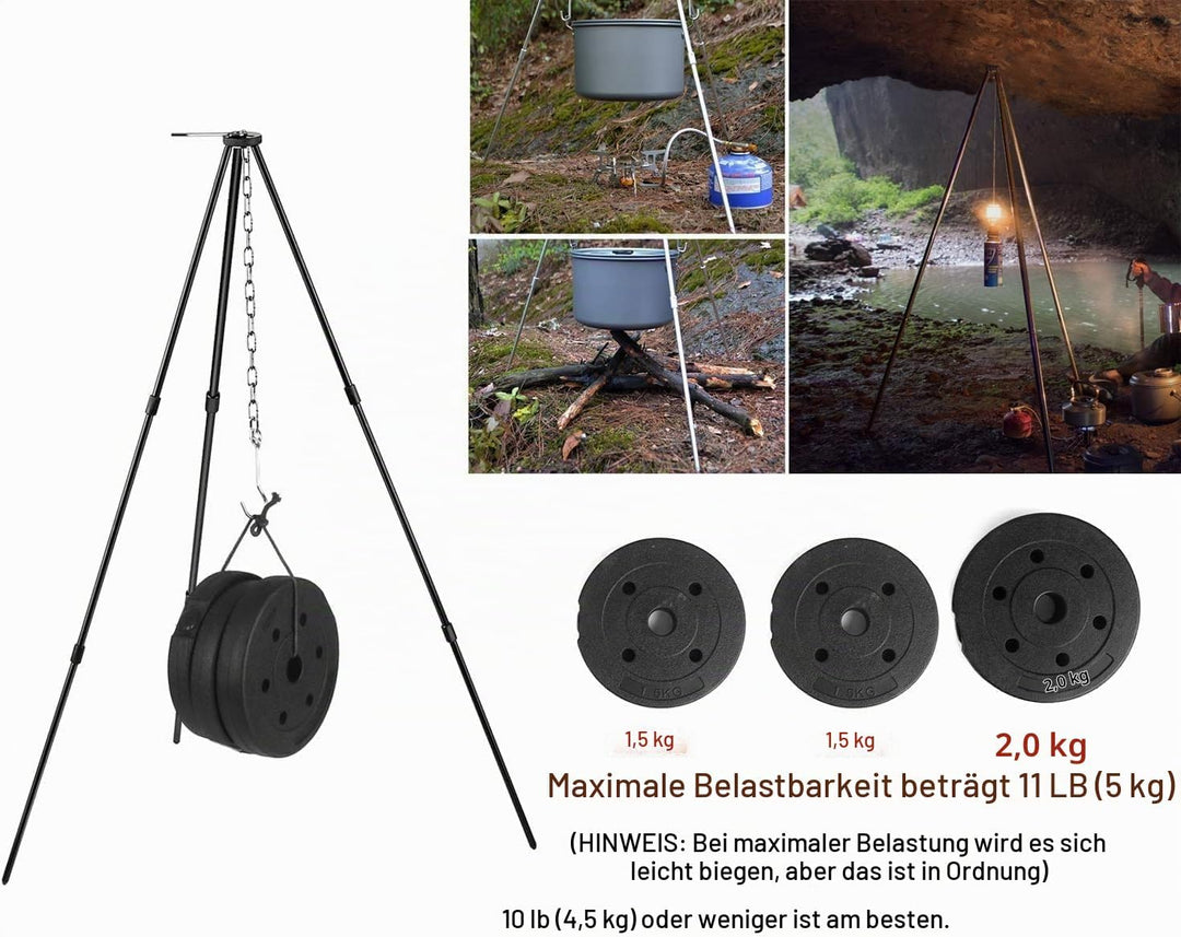 Camping Tripod Campfire Cooking Dutch Oven Tripod Mini Adjustable Grill Tripod Cooker Campfire Grill