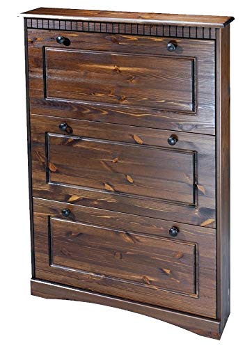 clever-moebel Schuhschrank kolonial Massiv Kiefer mit 3 Klappen, Schrank NEU 3 Klappen Kolonial, 3 K