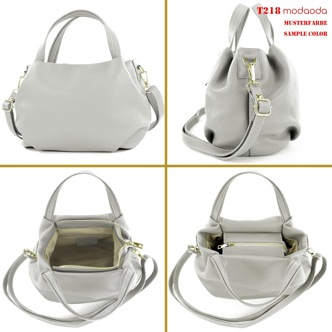 modamoda de - T218 - ital. Damen Henkeltasche Klein aus Leder Altrosa / Metall Gold, Altrosa / Metal