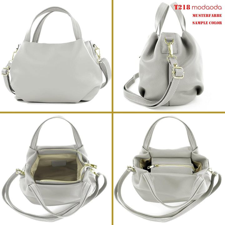 modamoda de - T218 - ital. Damen Henkeltasche Klein aus Leder Altrosa / Metall Gold, Altrosa / Metal