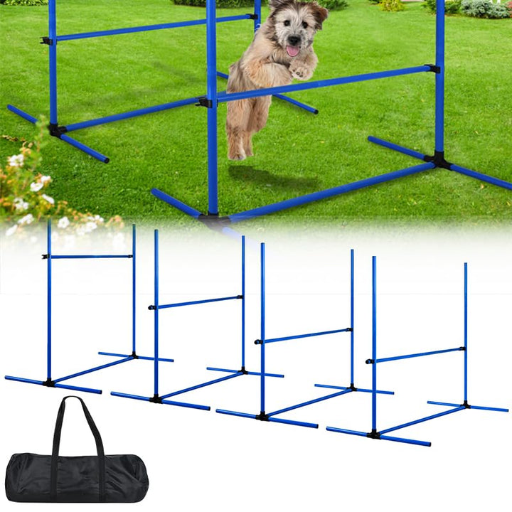 AufuN Hunde Agility Training Set, 4X Höhenverstellbare Hürden + Slalomstäbe inkl. Tragetasche, Profe