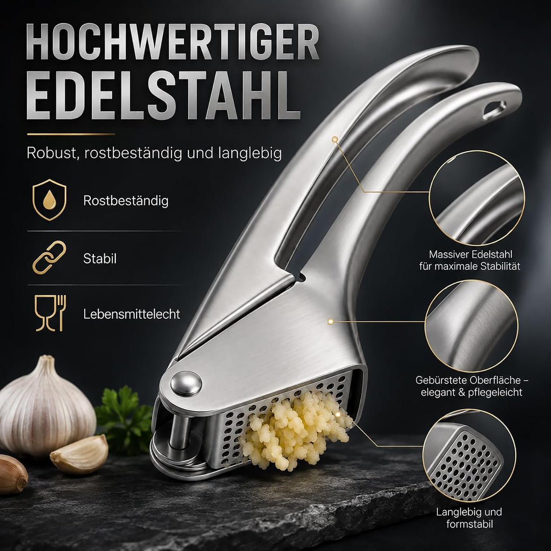 Knoblauchpresse Edelstahl Spülmaschinenfest, Profi Garlic Press, Robuste Knoblauch Presse für Knobla
