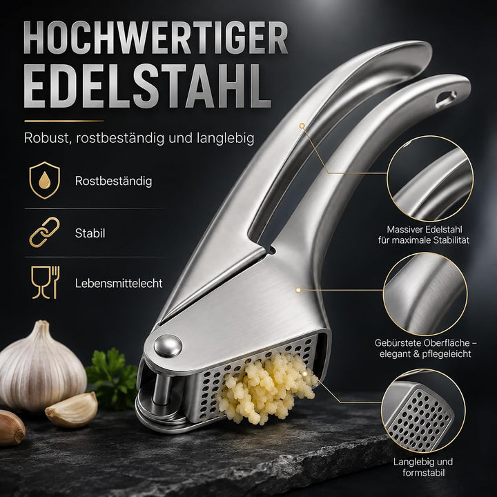 Knoblauchpresse Edelstahl Spülmaschinenfest, Profi Garlic Press, Robuste Knoblauch Presse für Knobla