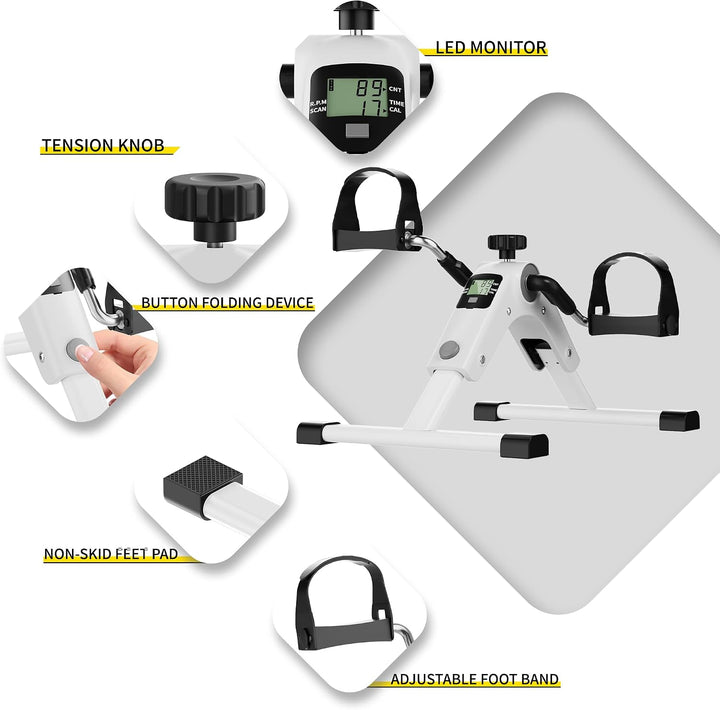 MOMODA Untertisch-Fahrradpedaltrainer mit LCD-Display, tragbarer Mini-Heimtrainer für Arm und Bein W