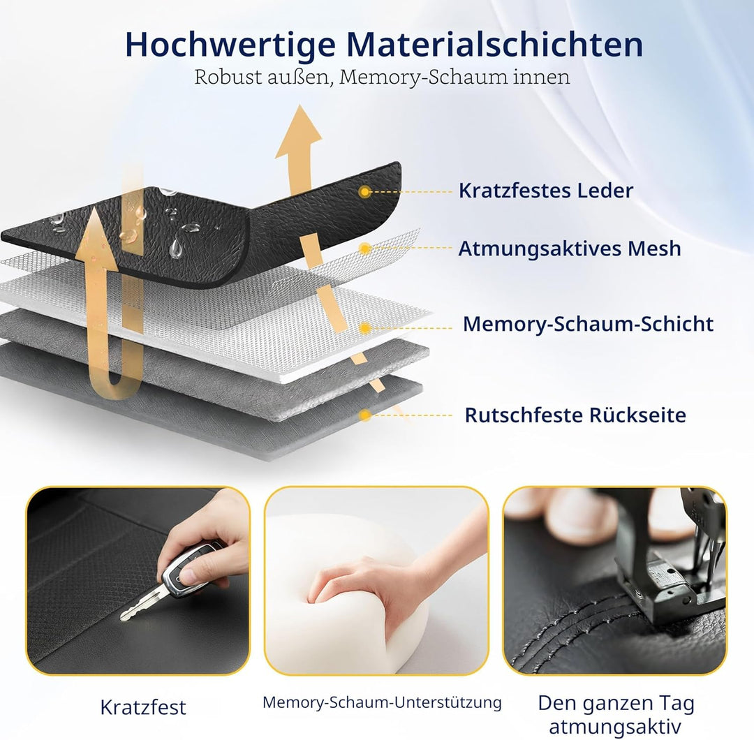 kingphenix 2er-Pack Vordersitzbezüge aus Memory-Schaumleder, Atmungsaktives 4D-Mesh, Airbag-kompatib