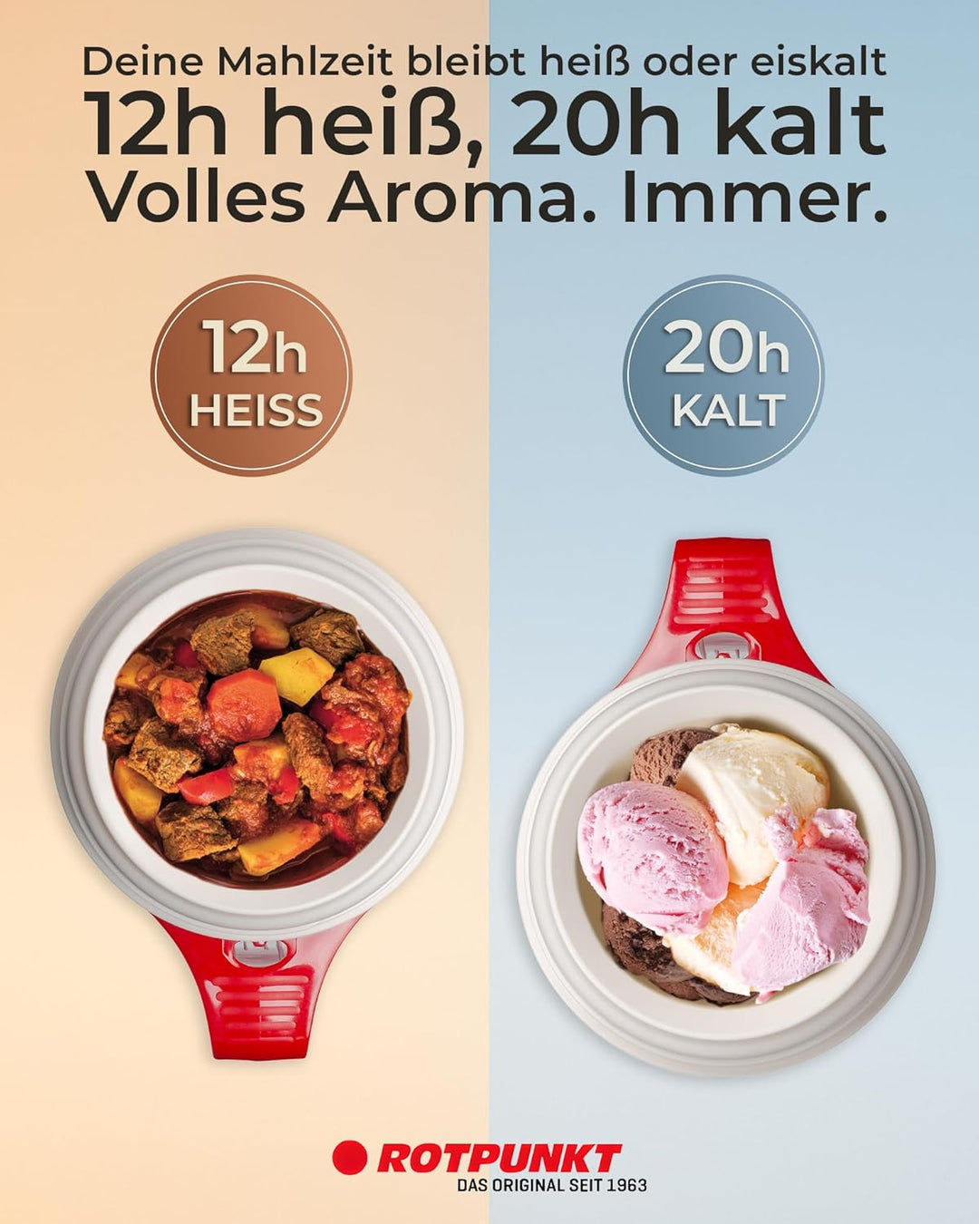 ROTPUNKT Speisegefäss 850 DIRK 0,85 l | BPA frei | Glaseinsatz | hochwertig | crazy red, Crazy Red