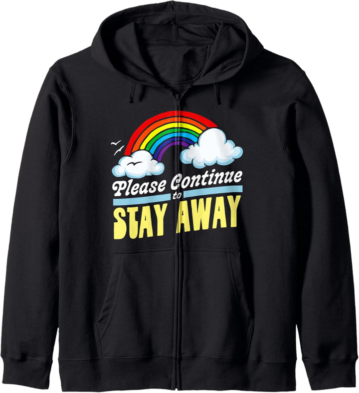 Please Continue to Stay Away Funny Retro Rainbow Vintage 80s Kapuzenjacke