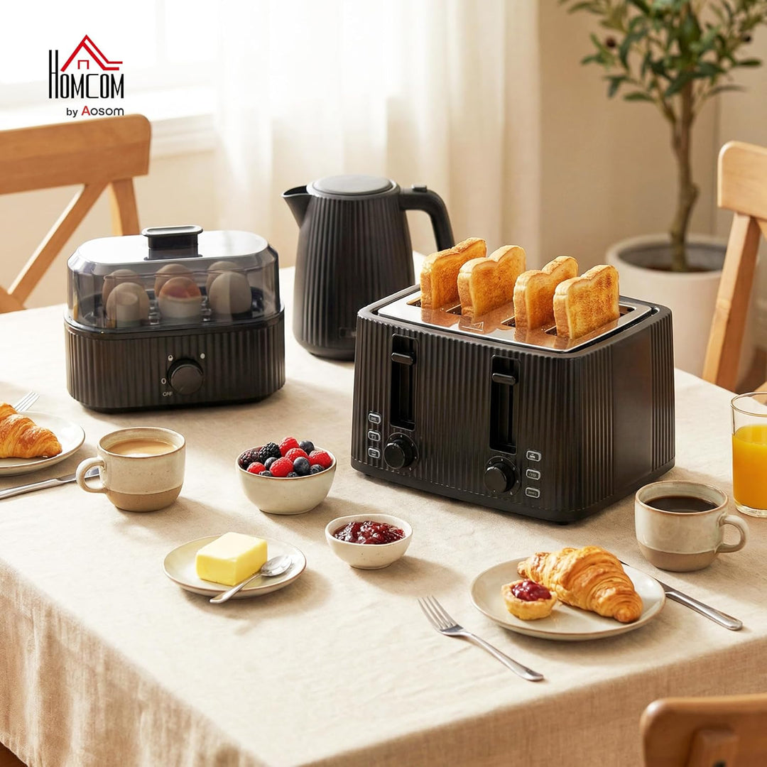 HOMCOM Wasserkocher Toaster Eierkocher Set 1,7L 2200W Edelstahl Schnell Wasserkocher mit Kalkfilter