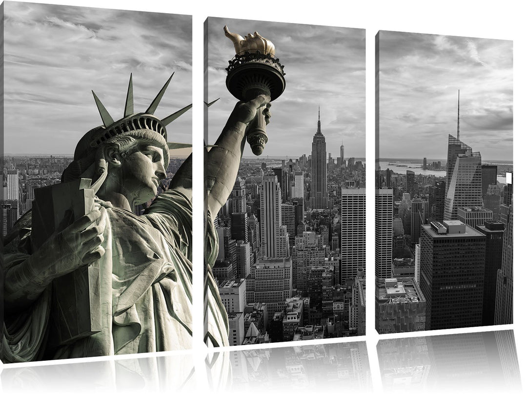 Pixxprint Freiheitsstatue in New York als Leinwandbild/Grösse: 3 Teilig (120x80 cm) cm/Wandbild/Kuns
