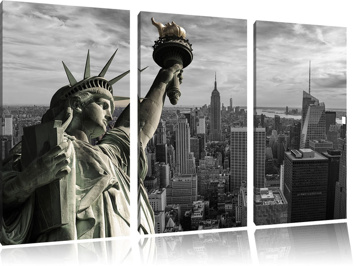 Pixxprint Freiheitsstatue in New York als Leinwandbild/Grösse: 3 Teilig (120x80 cm) cm/Wandbild/Kuns