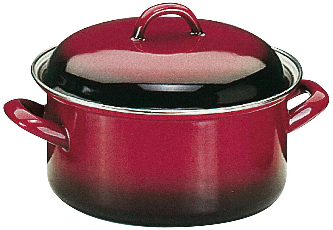 Ibili Kasserolle Volcán mit Deckel 16 cm aus emailliertem Stahl, rot/schwarz 16 cms, 16 cms