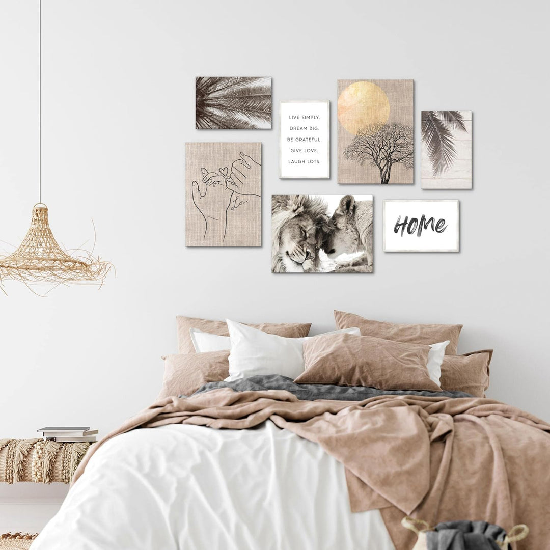 Novart Wandbilder Löwen Liebe Home - KOMPLETT AUFHÄNGFERTIG - Beige Wohnzimmer Schlafzimmer- 7 Moder