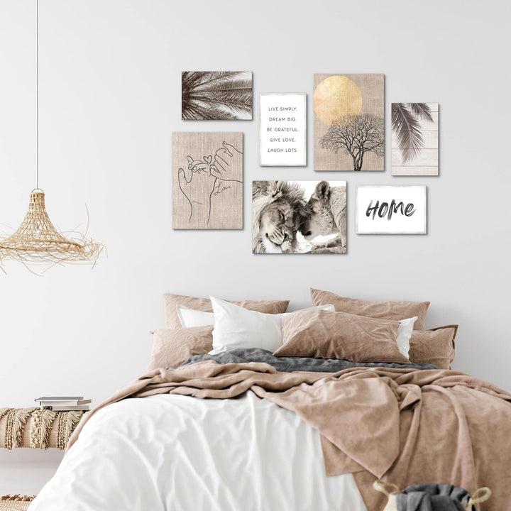 Novart Wandbilder Löwen Liebe Home - KOMPLETT AUFHÄNGFERTIG - Beige Wohnzimmer Schlafzimmer- 7 Moder