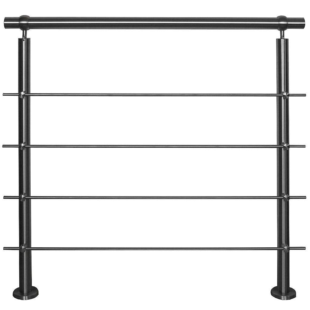TIBU Edelstahl Geländer V2A für Balkon Terrasse Treppe mit waagerechten Streben, Aufmontage 0,6m-6m