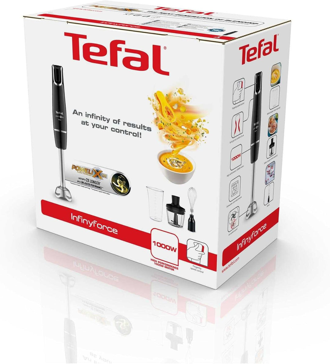 Tefal InfinyForce 3 in 1 HB943838 Stabmixer, 1000 W, 0.8 l, Schwarz