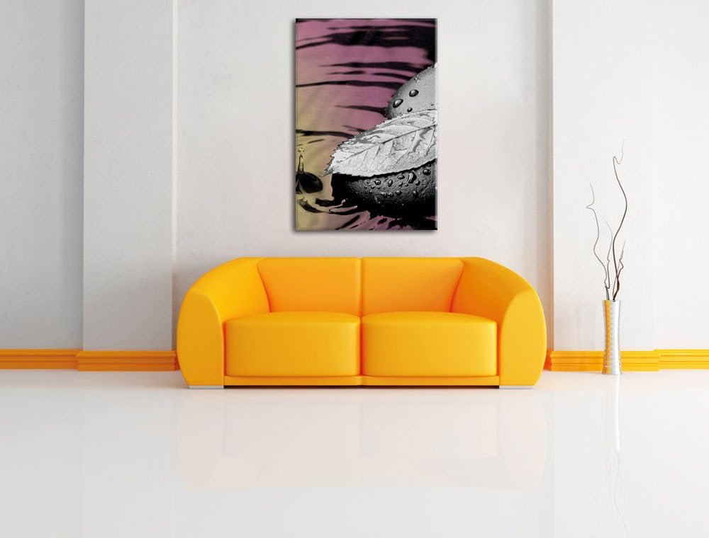 Pixxprint Blatt auf Zen Steinen im Wasser als Leinwandbild/Grösse: 100x70 cm/Wandbild/Kunstdruck/fer