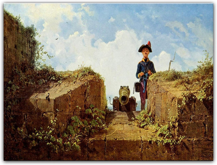 Bilderdepot24 Bild auf Leinwand | Carl Spitzweg Der strickende Vorposten in 80x60 cm als Wandbild |