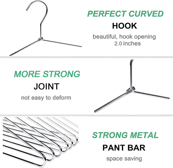 Amber Home 20 Stück 43cm Chrom Eisen Kleiderbügel, Silber Metall Kleiderbügel für Anzug T-Shirt Hemd