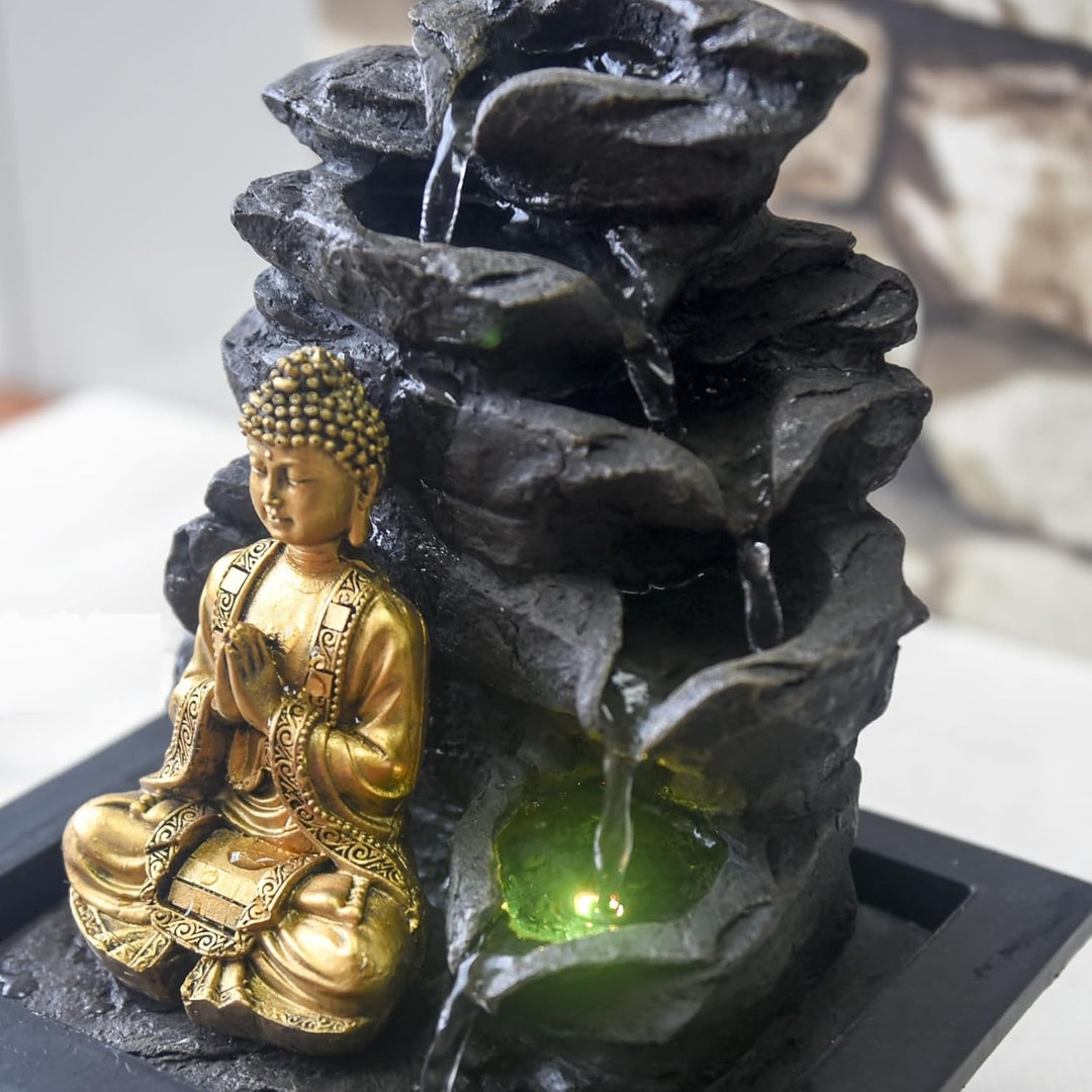 Zen Light Shira Zimmerbrunnen mit Pumpe und LED-Beleuchtung, Kunstharz, Schwarz, Einheitsgrösse Sing