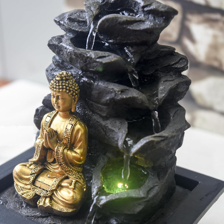 Zen Light Shira Zimmerbrunnen mit Pumpe und LED-Beleuchtung, Kunstharz, Schwarz, Einheitsgrösse Sing