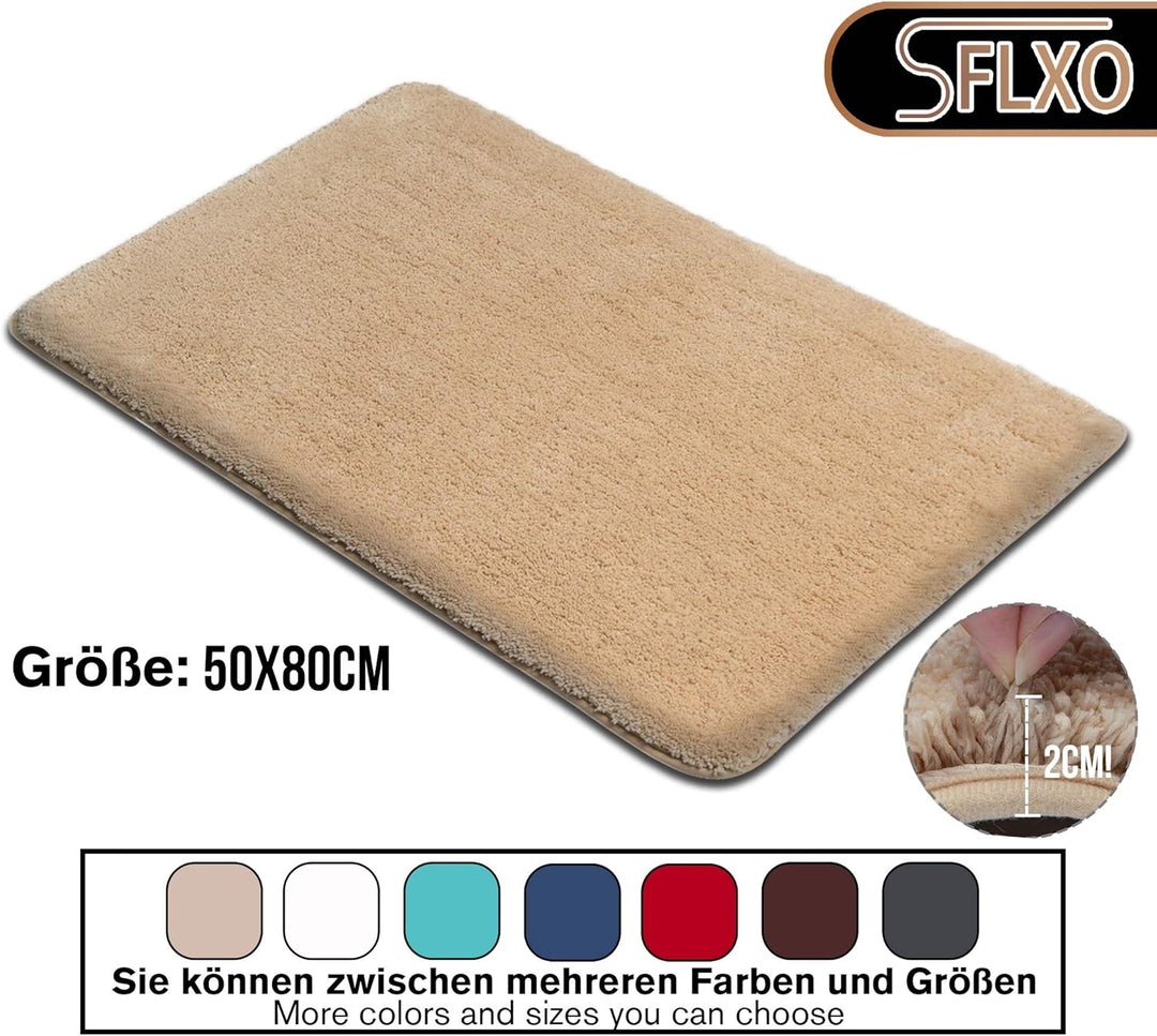 SFLXO Badematte 80cm x 50cm rutschfest-Badvorleger Maschinenwaschbar Anti-Rutsch Badteppich Weich Wa