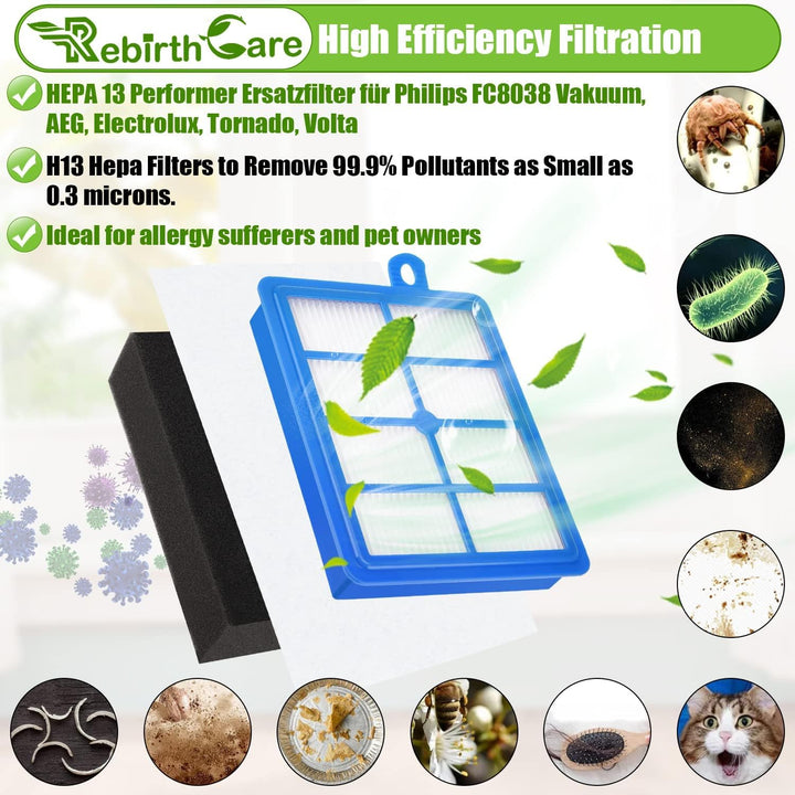 Rebirthcare filter für aeg ausk11 performance kit lx7 lx8 allergy plus filter ef129 ersatzfilter für