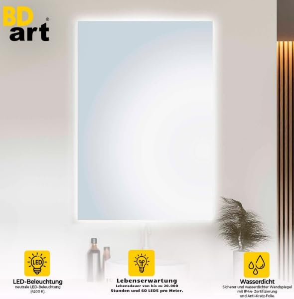 BD ART - Wandspiegel - Badspiegel - Spiegel Gross - Mirror - Ganzkörperspiegel - mit LED Beleuchtung