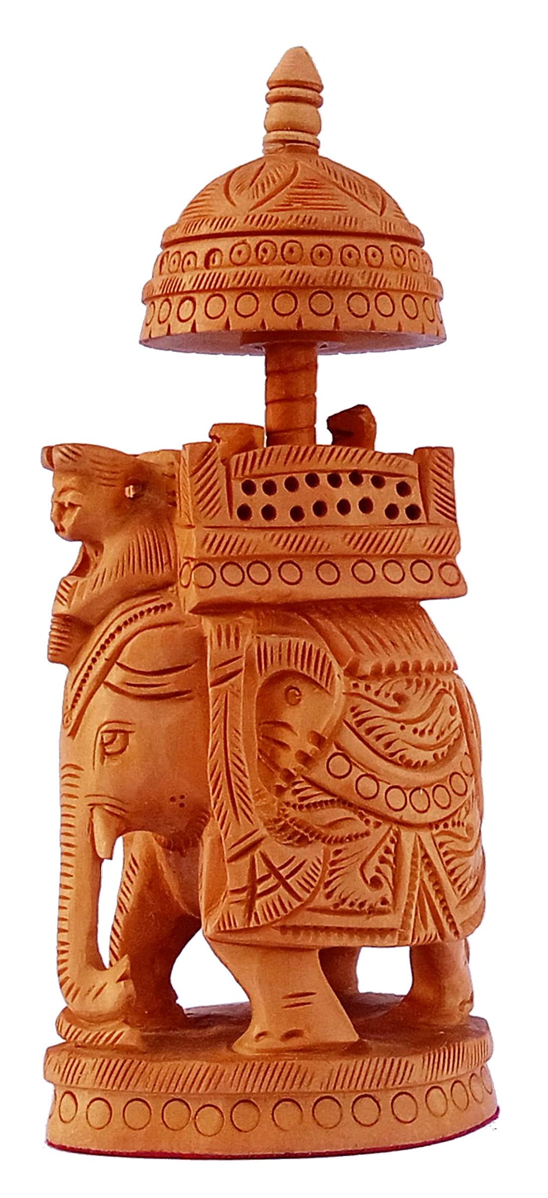 Purpledip Holzfigur Elefant mit Reiter auf Thron einzigartiges indisches Idol (12342)