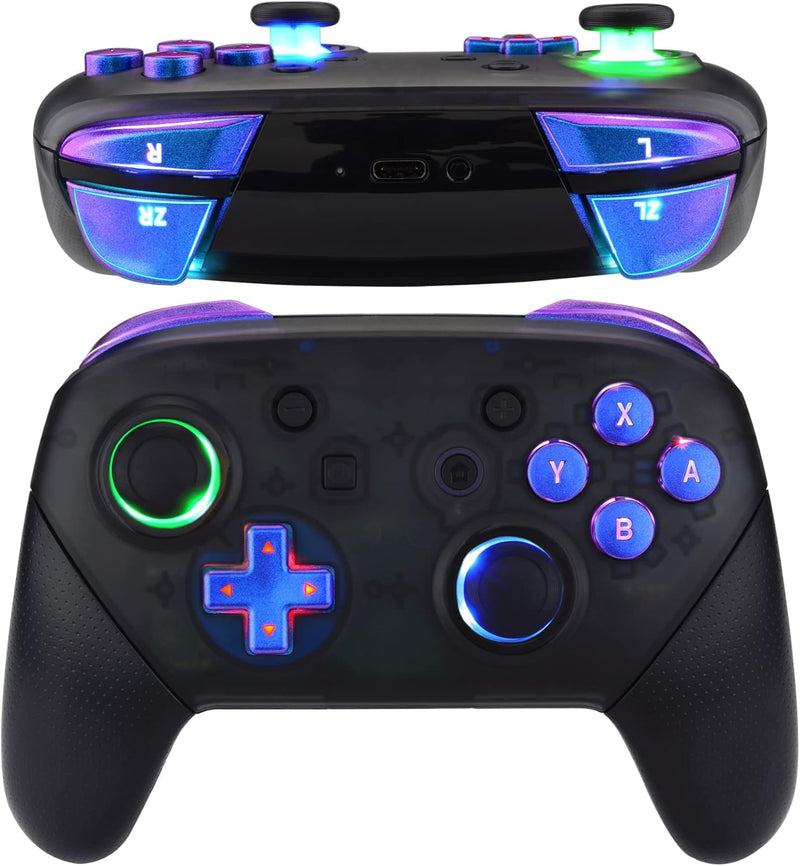 eXtremeRate DTFS LED Tasten Kit für NS Switch Pro Controller, 9 Modi 6 Bereiche Leucht Thumbsticks D