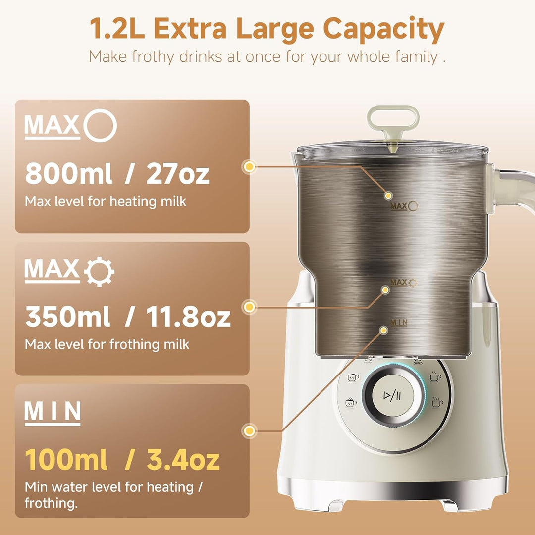 Biolomix Milchaufschäumer 7 in 1 Elektrischer Milchaufschäumer 600 W leistungsstarker Motor, 800 ml