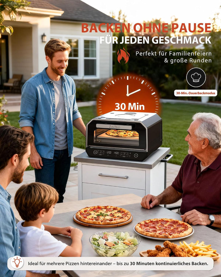 ZACHVO Pizzaofen Elektrisch, bis 450°C für 90-Sekunden-Neapolitanische Pizza, 13 Programme (6 Pizza-