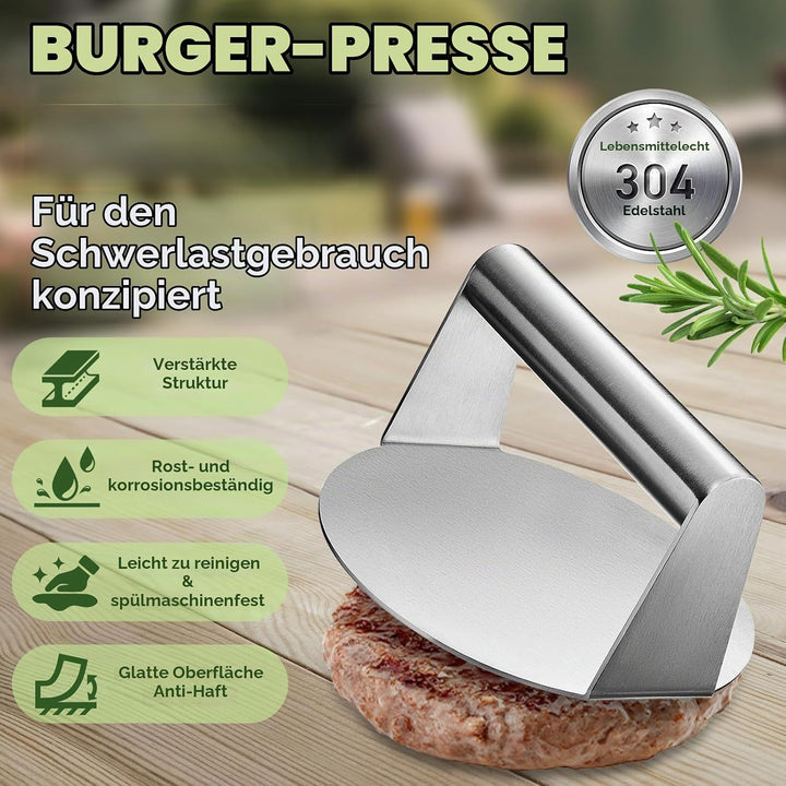 Smash Burger Set 5-TLG, Grillspachtel Set aus Edelstahl für Grillplatte Teppanyaki, Plancha Grill Zu