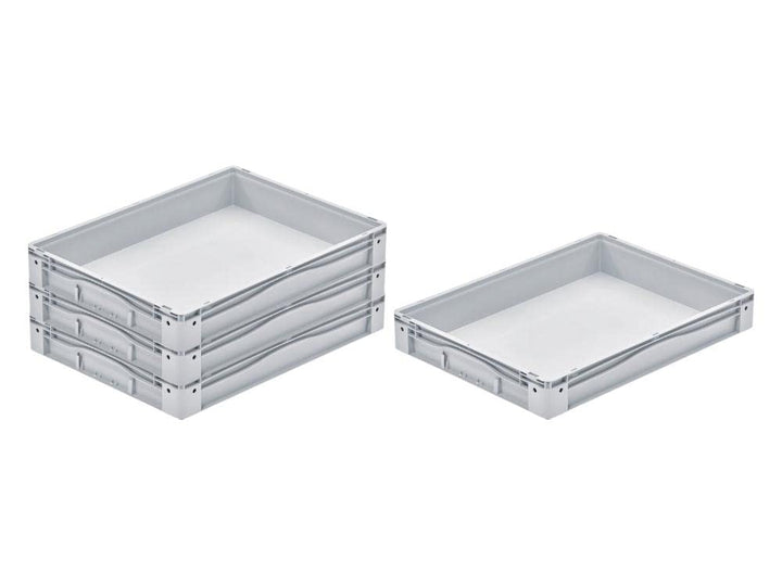 SparSet 4x Euro-Norm Grossbehälter | HxBxT 12x60x80cm | 49 Liter | Glatter Boden | Grau | Eurobehält