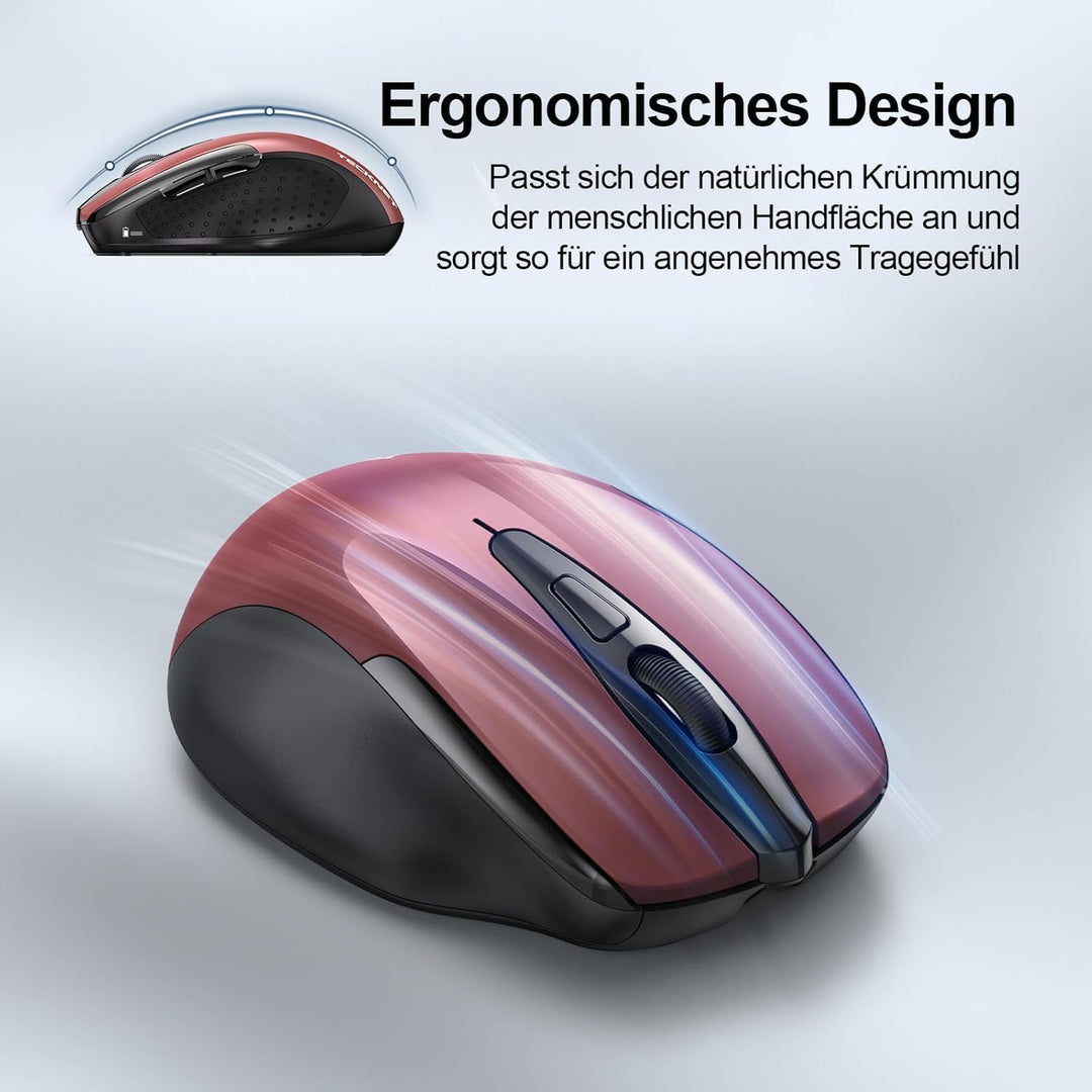 TECKNET Wiederaufladbare Bluetooth-Maus, Multi-Gerät, kabellos, leise (Tri-Mode: BT 5.0/3.0 + 2.4G),