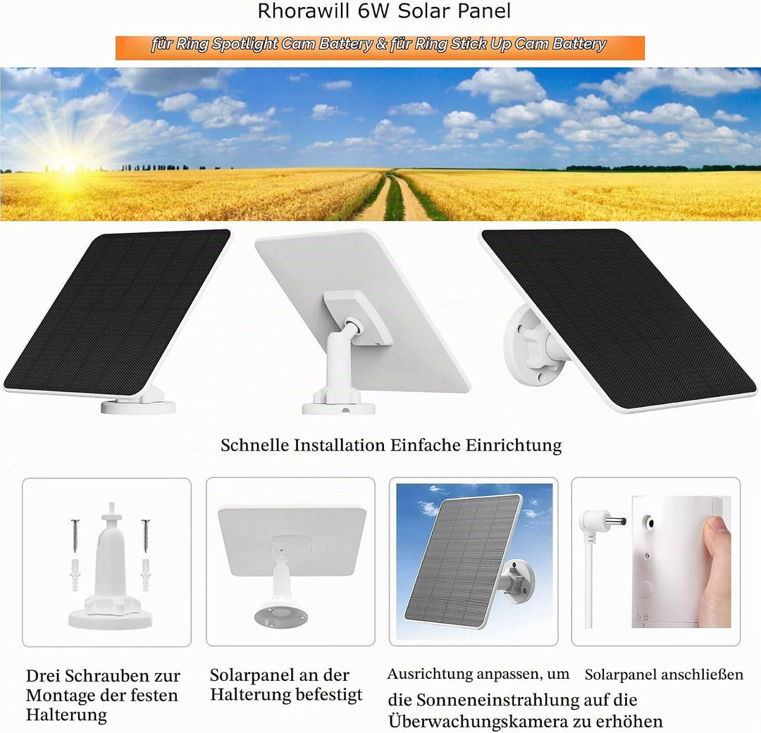6W Solarpanel für Ring Kamera, für Ring Solarmodule, für Ring Kamera Solarpanel kompatibel für Ring