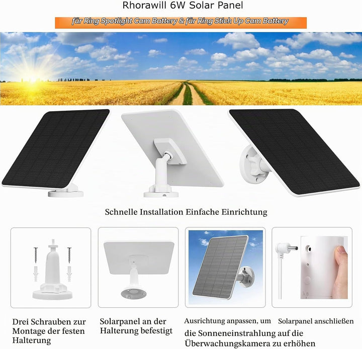 6W Solarpanel für Ring Kamera, für Ring Solarmodule, für Ring Kamera Solarpanel kompatibel für Ring