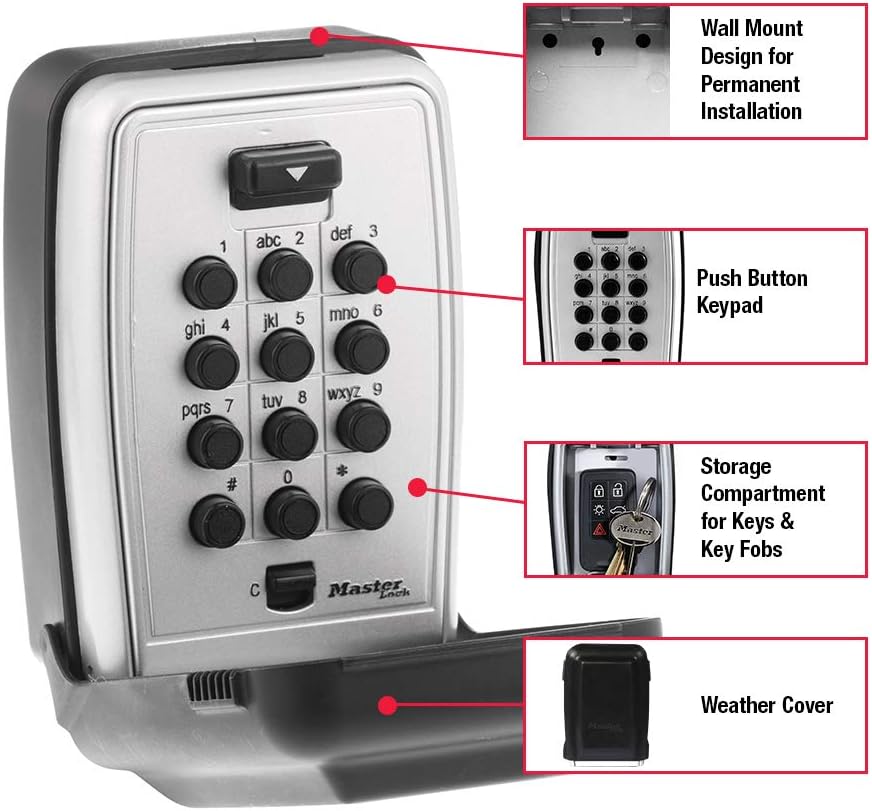 Master Lock 5423D Aufbewahrungsbox mit Tastenfeld, Wandhalterung, Schwarz Druckknopf, Druckknopf