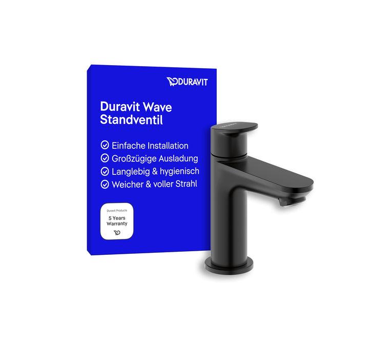 Duravit Wave Standventil (Auslauf Höhe 77 mm), Kaltwasser Waschtischmischer, Kaltwasserhahn Bad, Kal