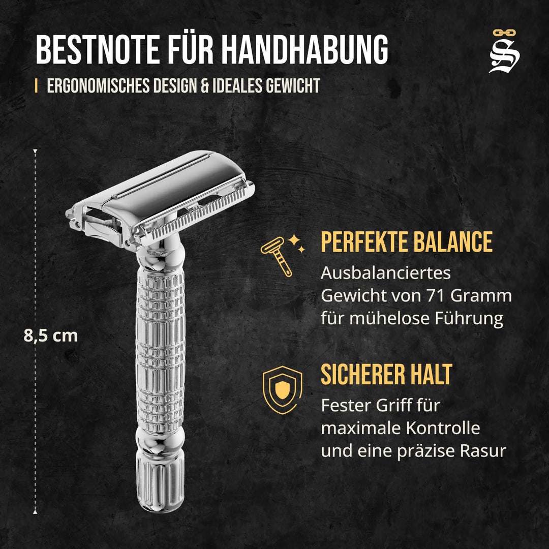 Störtebekker® Premium Rasierhobel ‘Hamburg’ im handgefertigten Leder-Etui - *TESTSIEGER* Stiftung Wa