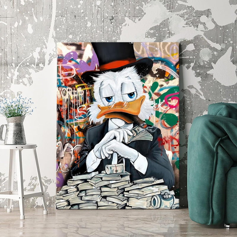 Artmazing | Dagobert Duck Bild bunt | Dagobert Duck Leinwand | Coole Wandbilder Wohnzimmer | Graffit