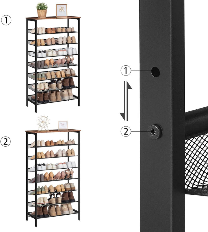 HOOBRO 8-stöckiges Schuhregal, Schuhschrank hoch, Grosse schmal Schuhablage, mit flache und kippbare